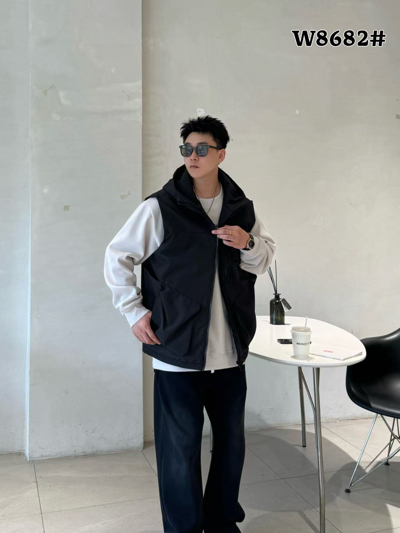胜腾大码男装冬季新款户外工装大口袋休闲百搭大码连帽羽绒马甲