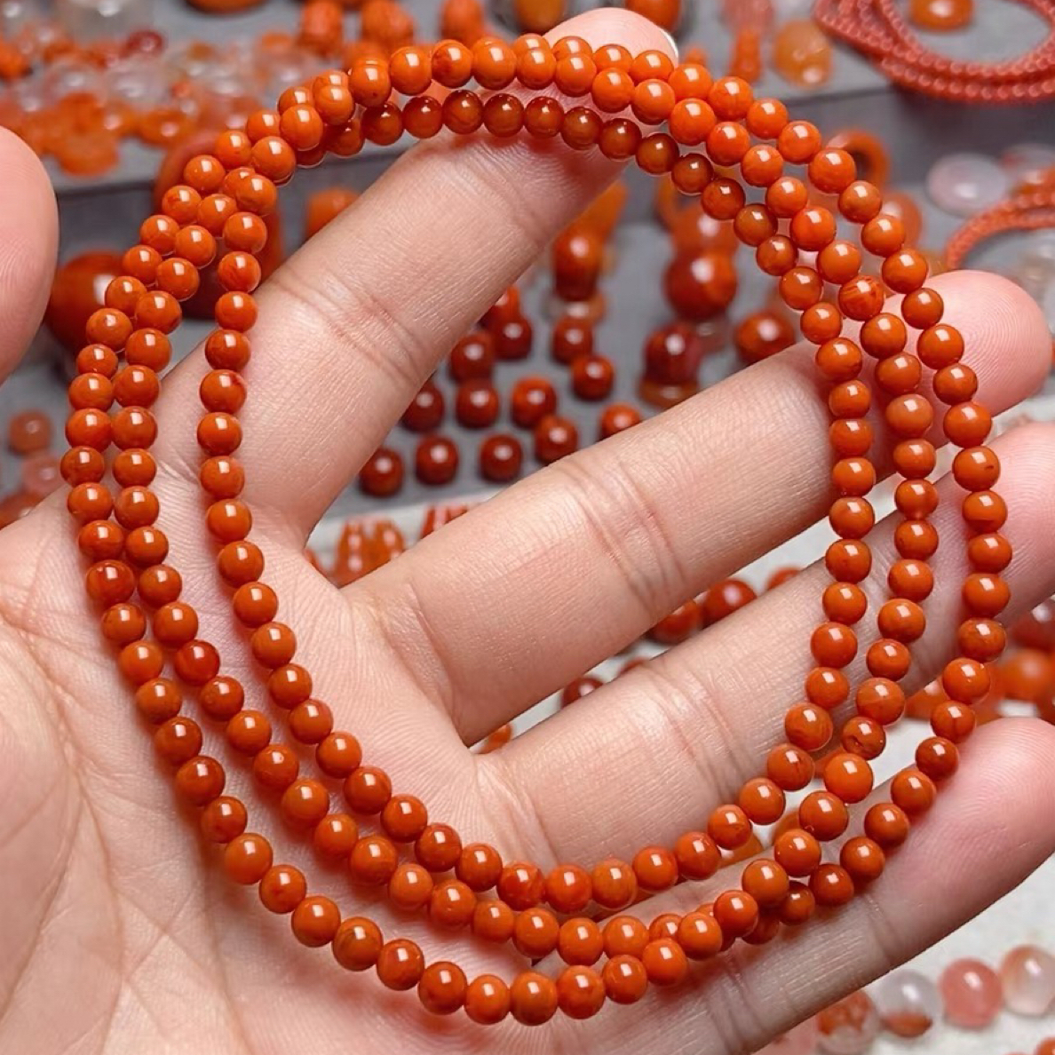 南红玛瑙柿子红多圈手串4m
