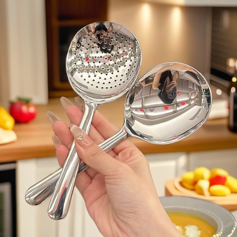 家用厨房304不锈钢短柄大头汤勺面粉勺创意餐厅分餐勺漏勺