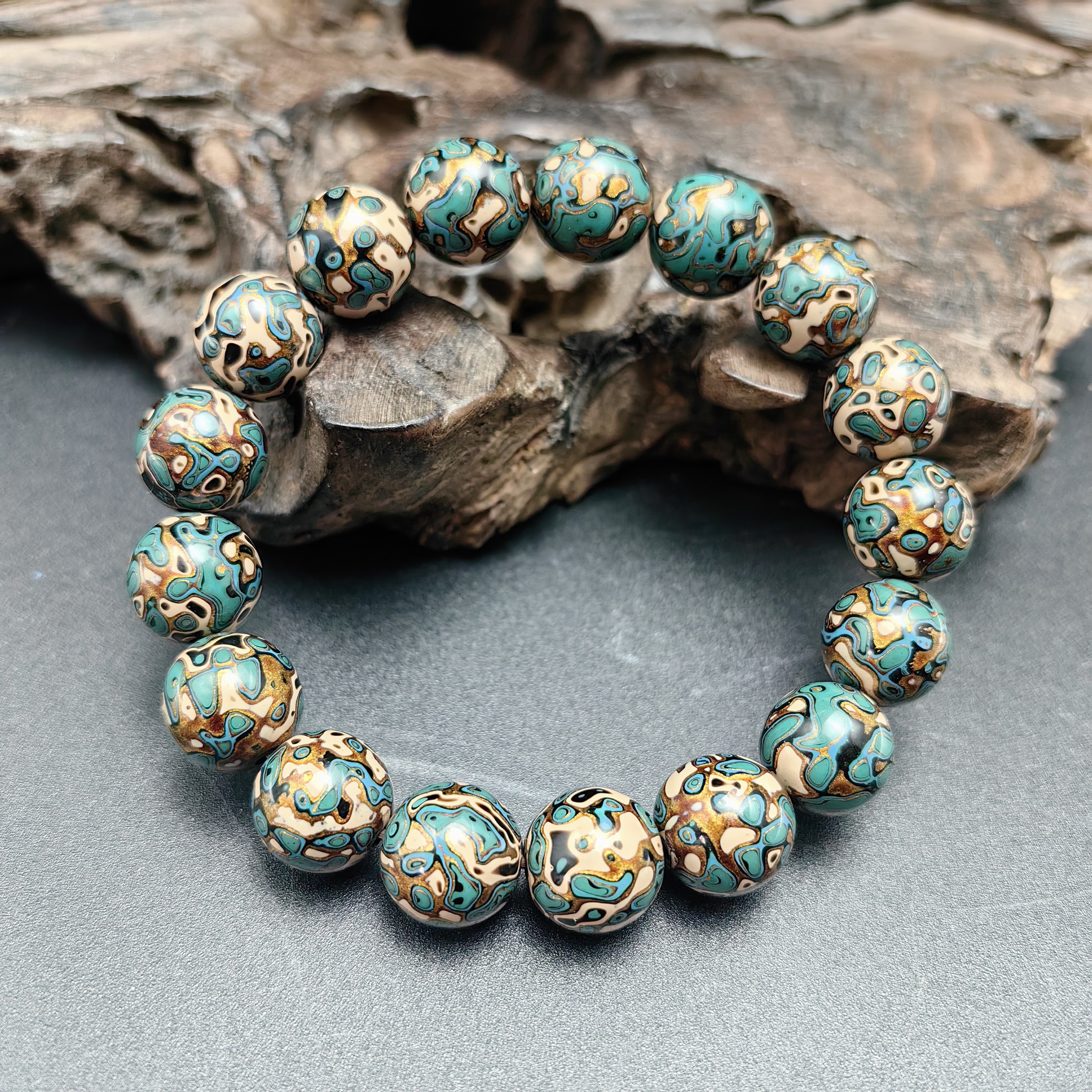 漆韵1.2厘米直径非遗大漆珠手串螺钿犀皮手链饰品文玩珠子配件