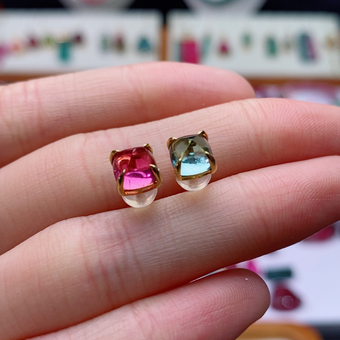 18K金镶嵌耳饰碧玺糖塔耳钉yy