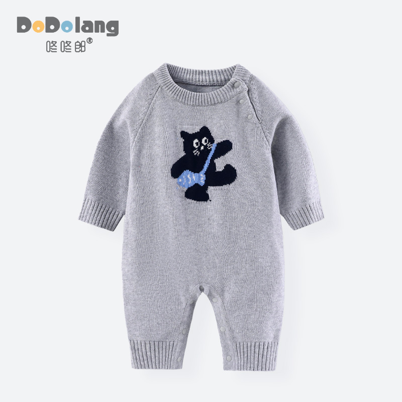 新款婴童连体衣可爱卡通针织哈衣小猫