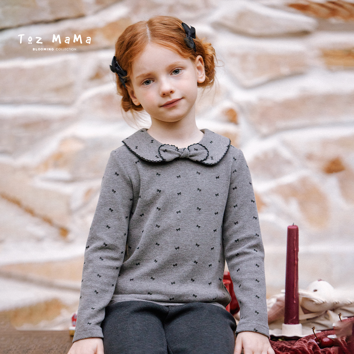 【双12】Toz Girls豆几妈冬季娃娃领磨毛t恤打底衫女童加厚长袖上衣