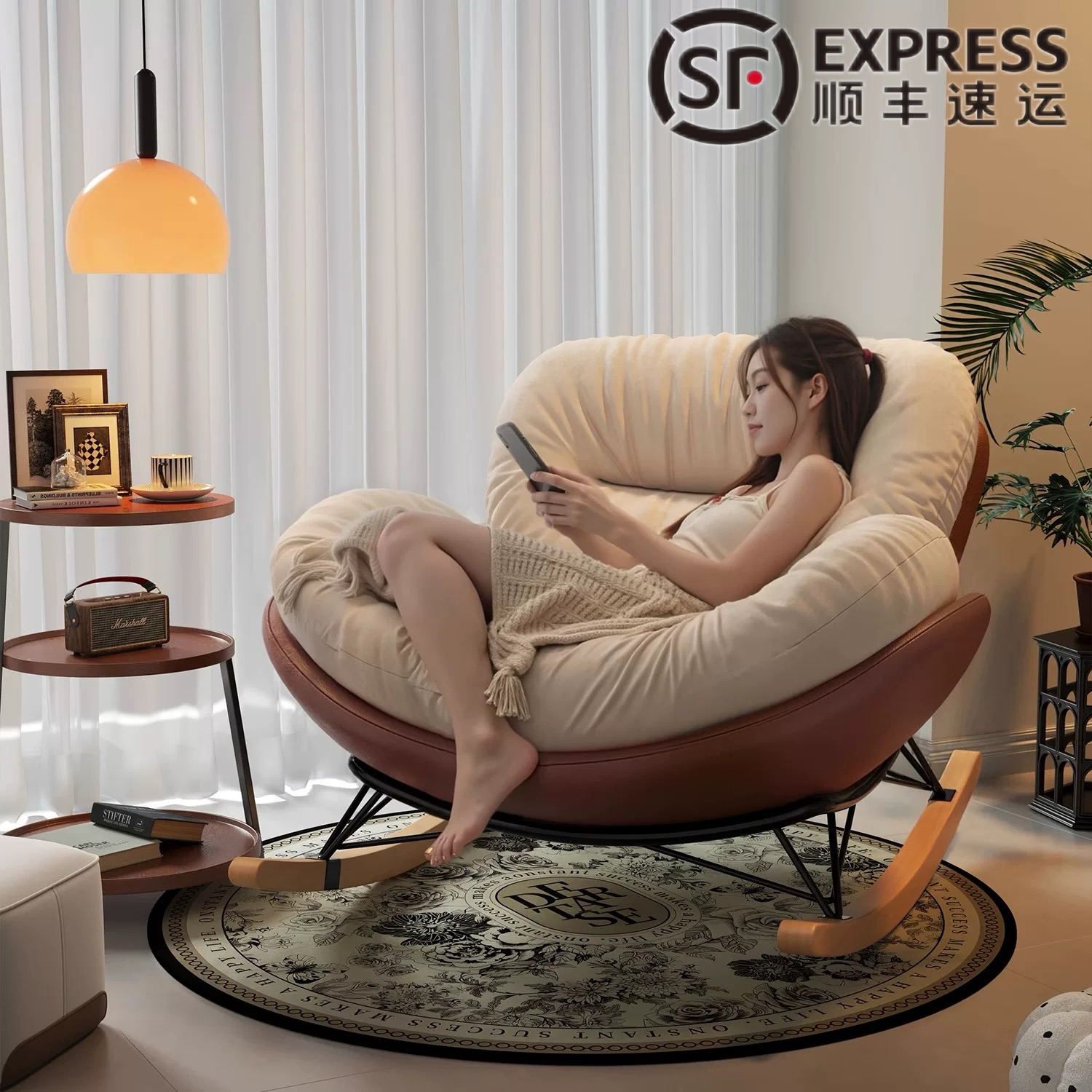 【千与专属】蝴蝶椅摇椅简约北欧沙发懒人沙发阳台逍遥懒人摇摇椅