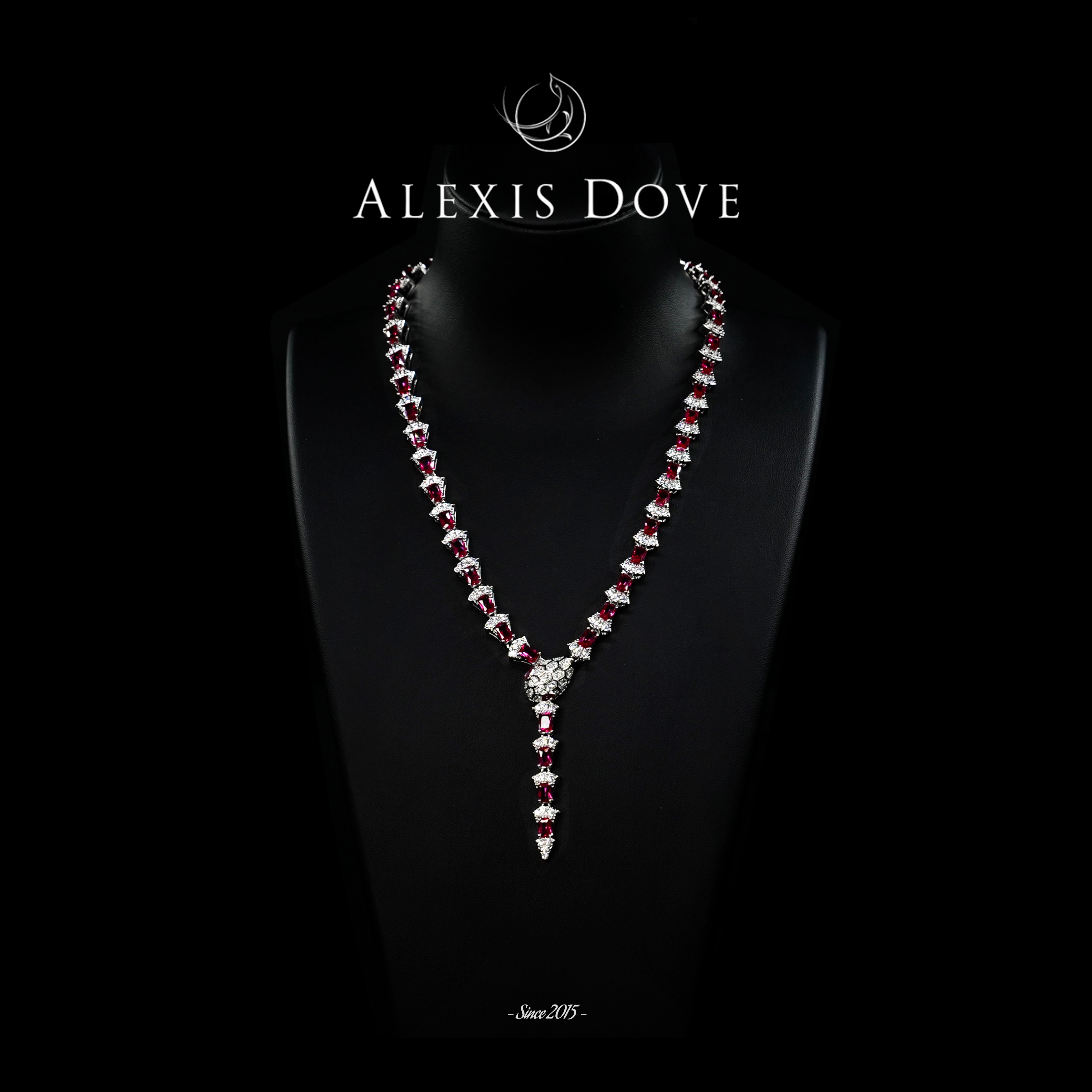 铜合金合成锆石项链 高级感红色拼接蛇骨项链