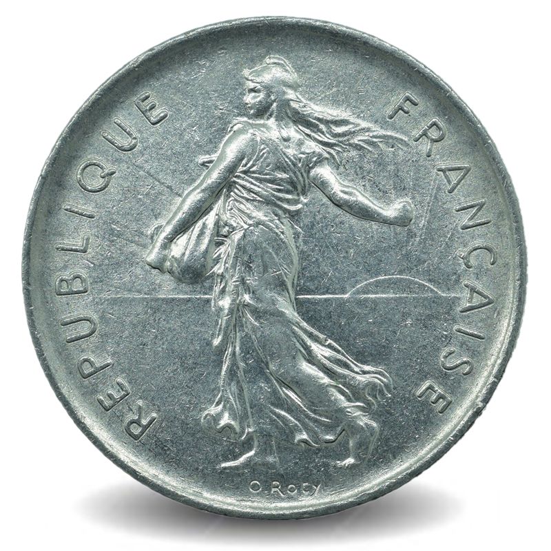 法国5法郎硬币 1970-2001年播种女神橄榄枝欧洲29mm镍铜旧币