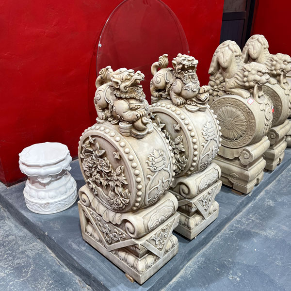 石雕门墩抱鼓石一对汉白玉貔貅石鼓仿古门鼓家用门口摆件（定金）