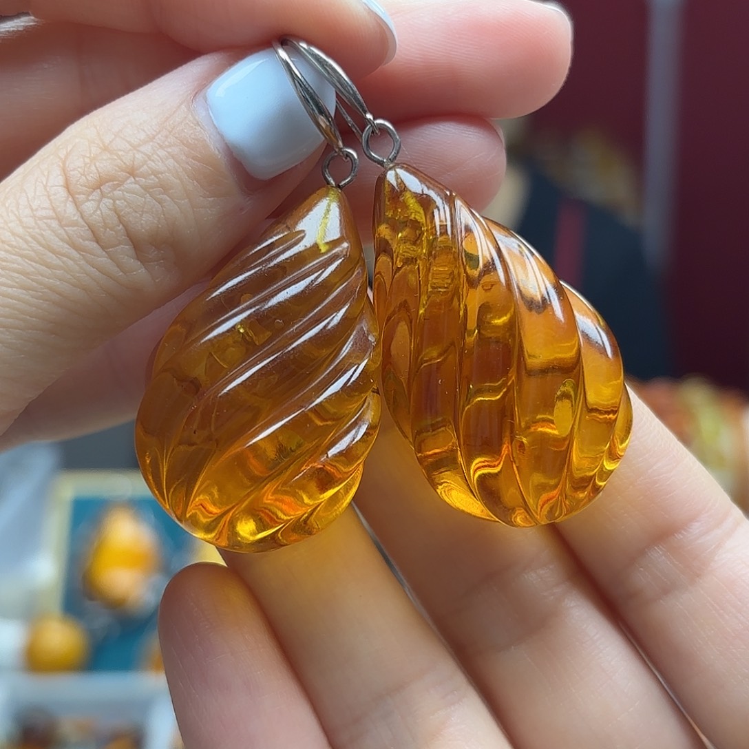 银S925镶嵌琥珀耳饰耳坠