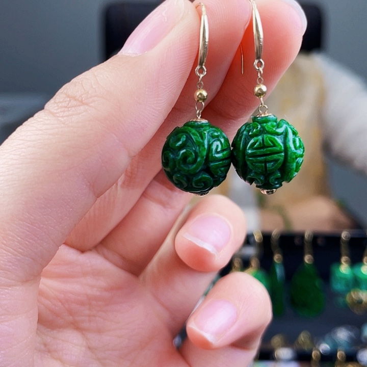 翡翠耳饰18K金镶嵌饰品