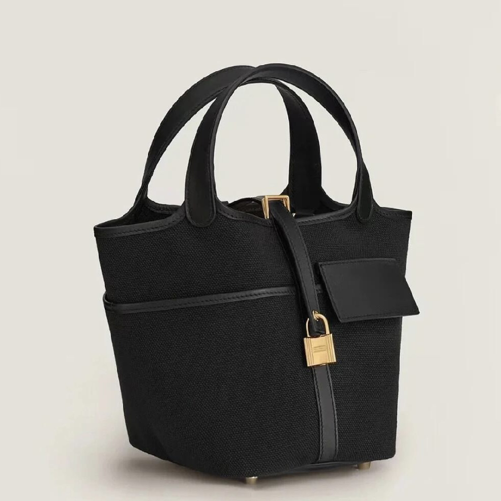 99新 Hermes/爱马仕 菜篮子18黑金cargo帆布u手提包