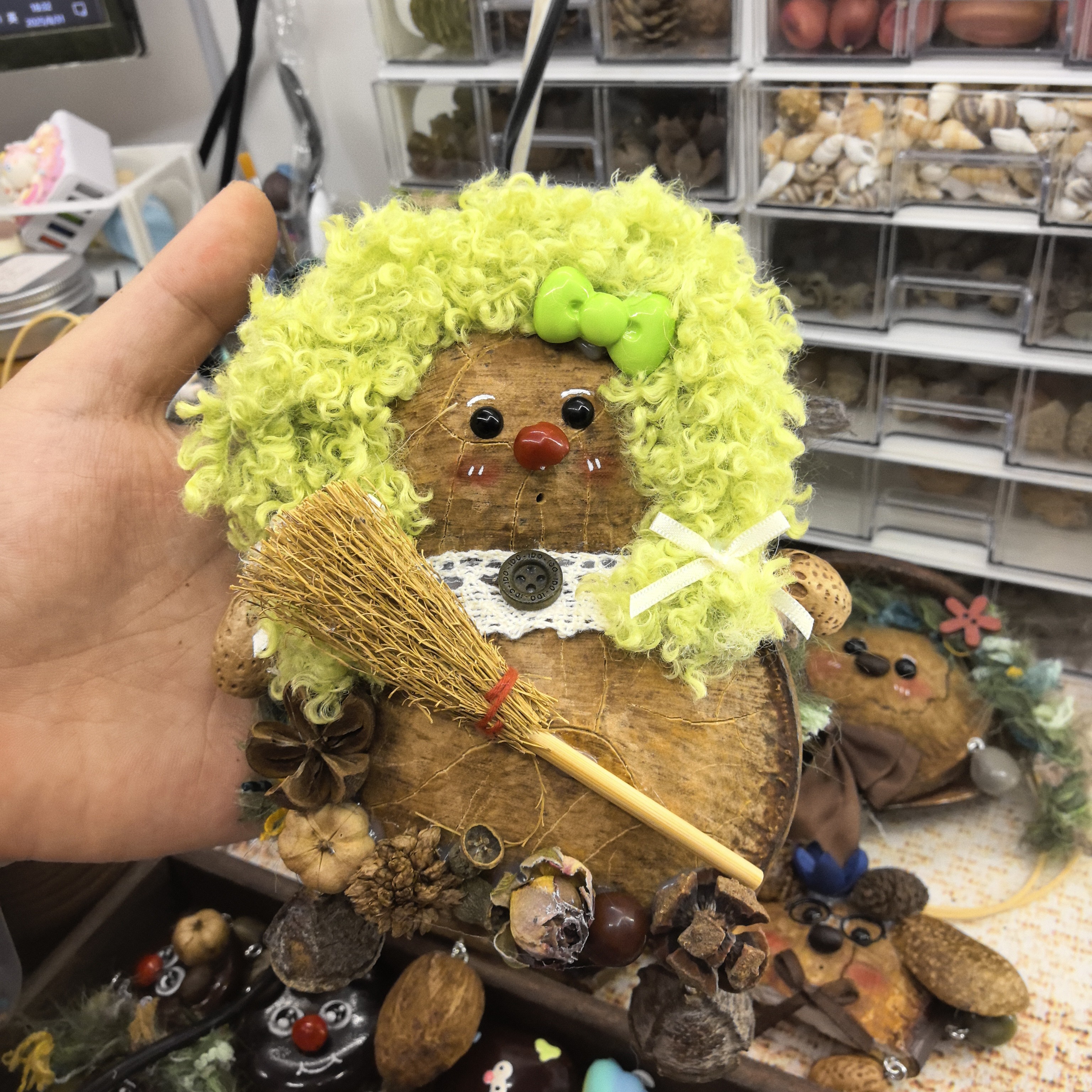 榼藤豆荚手工双豆双面绿发女孩