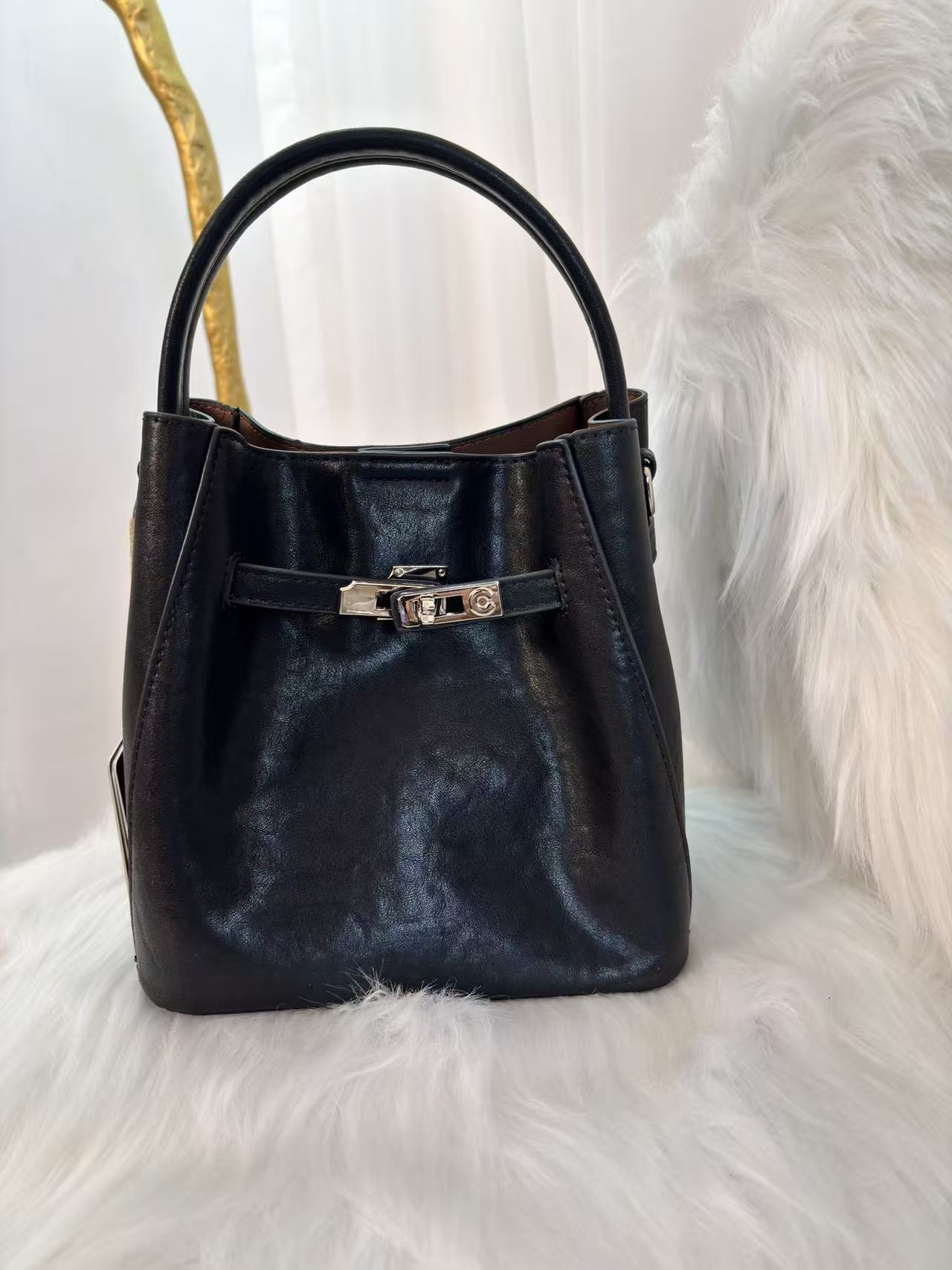 水桶包拼色磨砂可折叠做旧斜挎包小20200