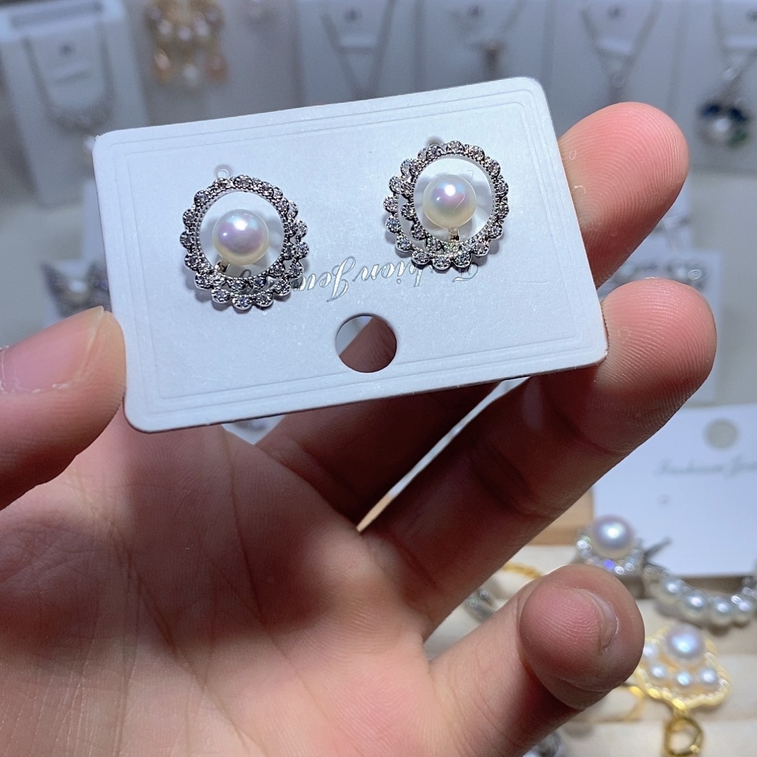 耳饰银S925镶嵌淡水珍珠