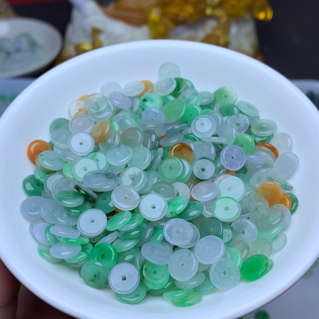 【闪购商品】翡翠手链未镶嵌卡8冰三彩平安扣10个