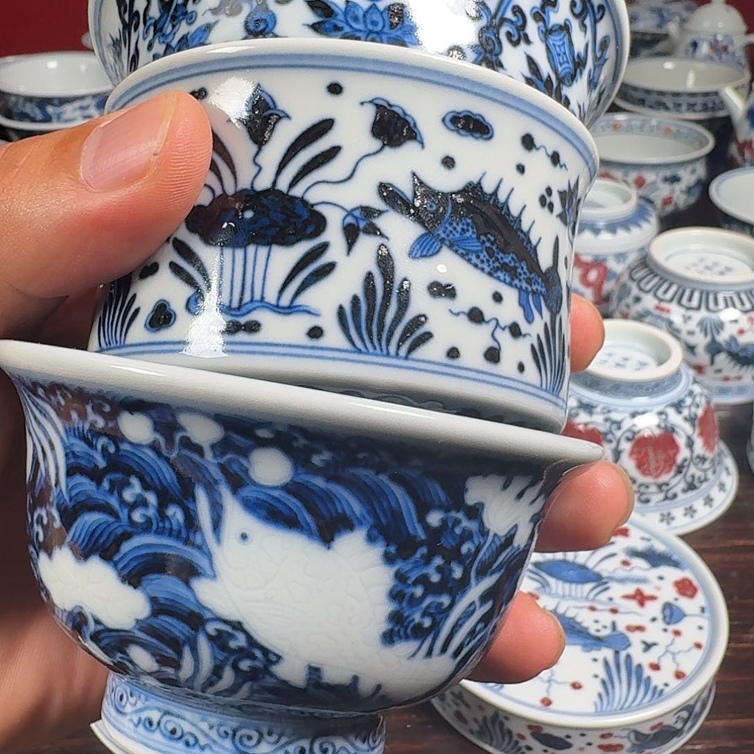 G***r摆件柴窑青花3个打包