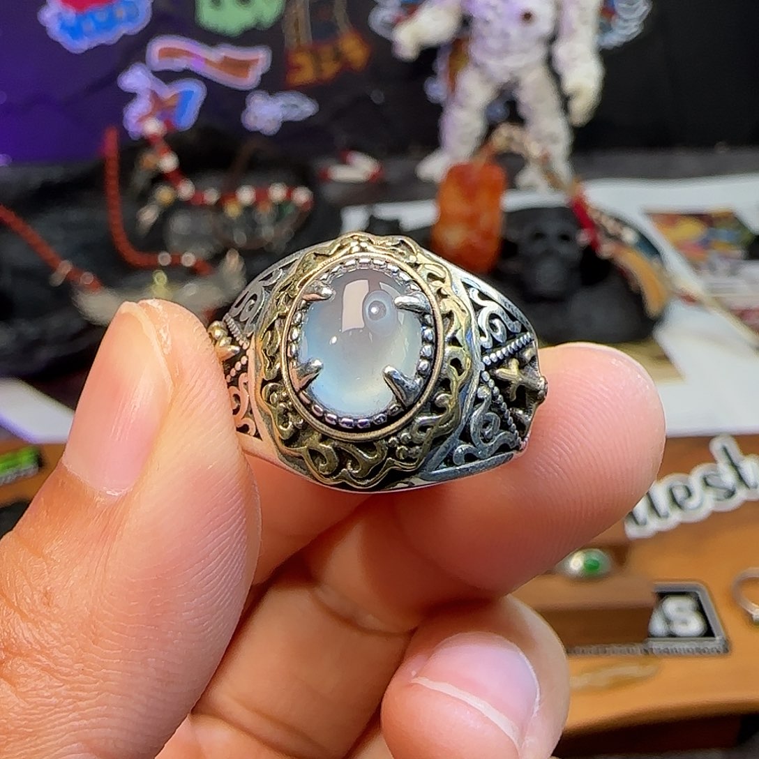 红***子翡翠银S925镶嵌戒指