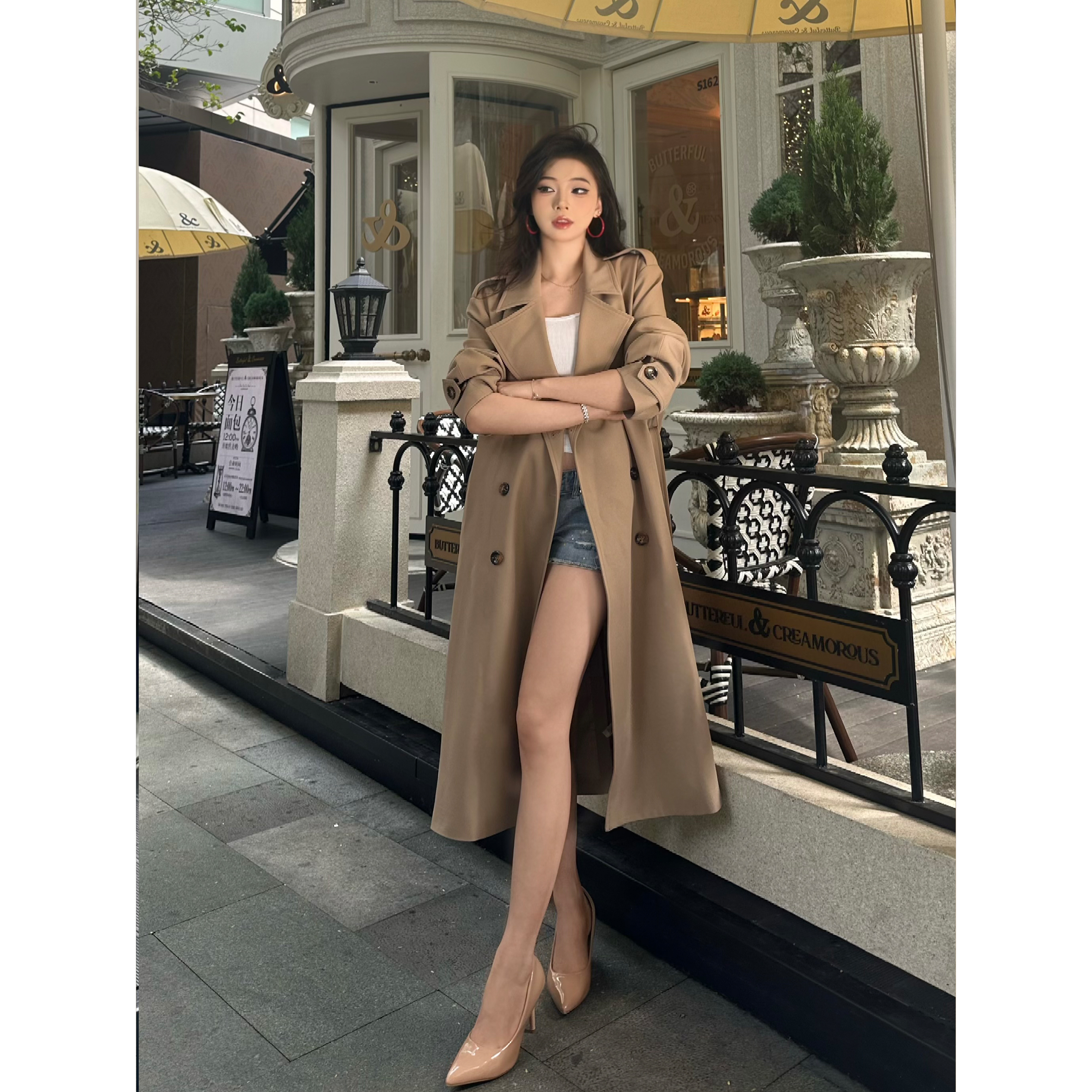 【Jx】2025秋季新品风衣韩版气质网红长款外套女过膝百搭小个子