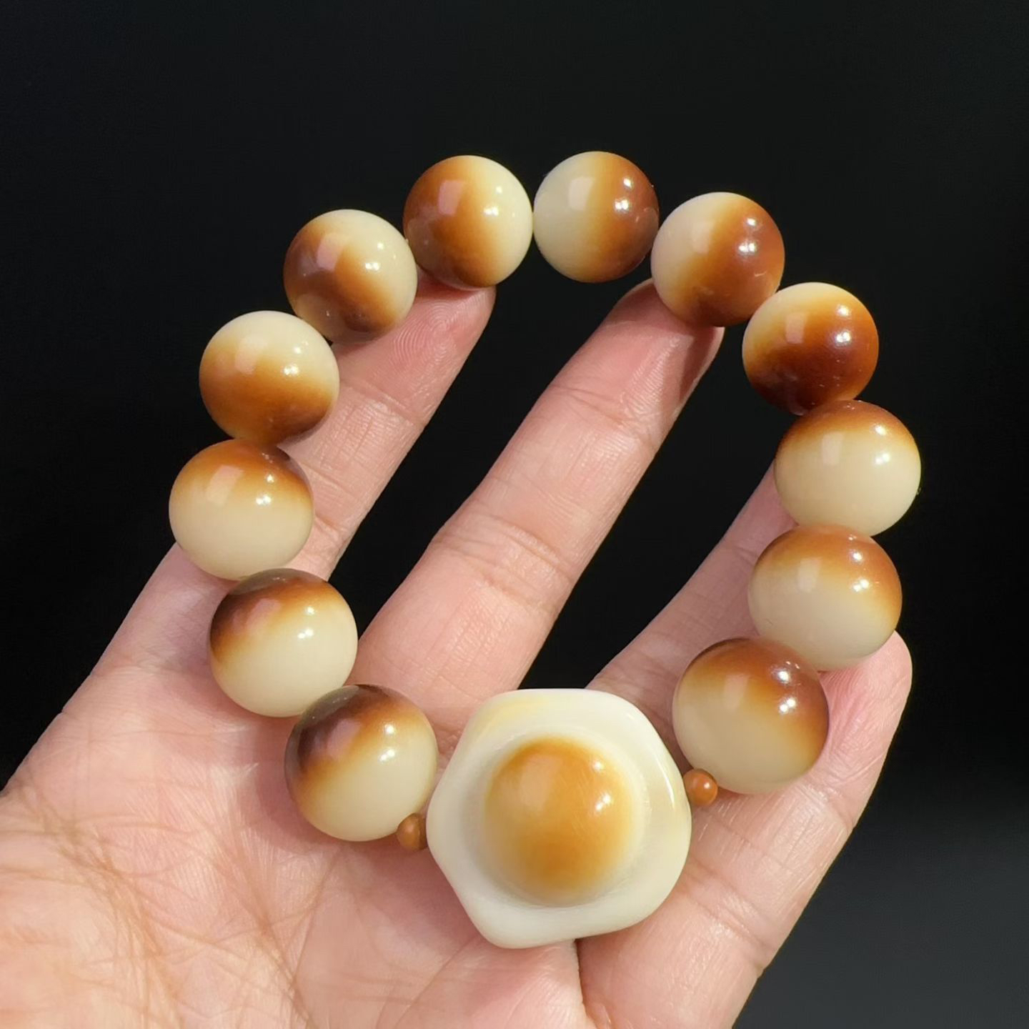 15MM炭烤菩提搭配象牙果荷包蛋手链品质绕指柔文玩手持菩提手串