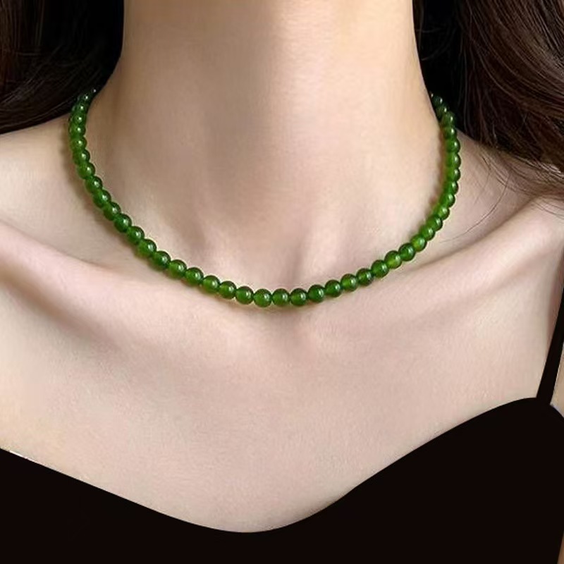 天然玛瑙玉髓项链百搭气质毛衣链时尚轻奢绿色简约妈妈菠菜绿