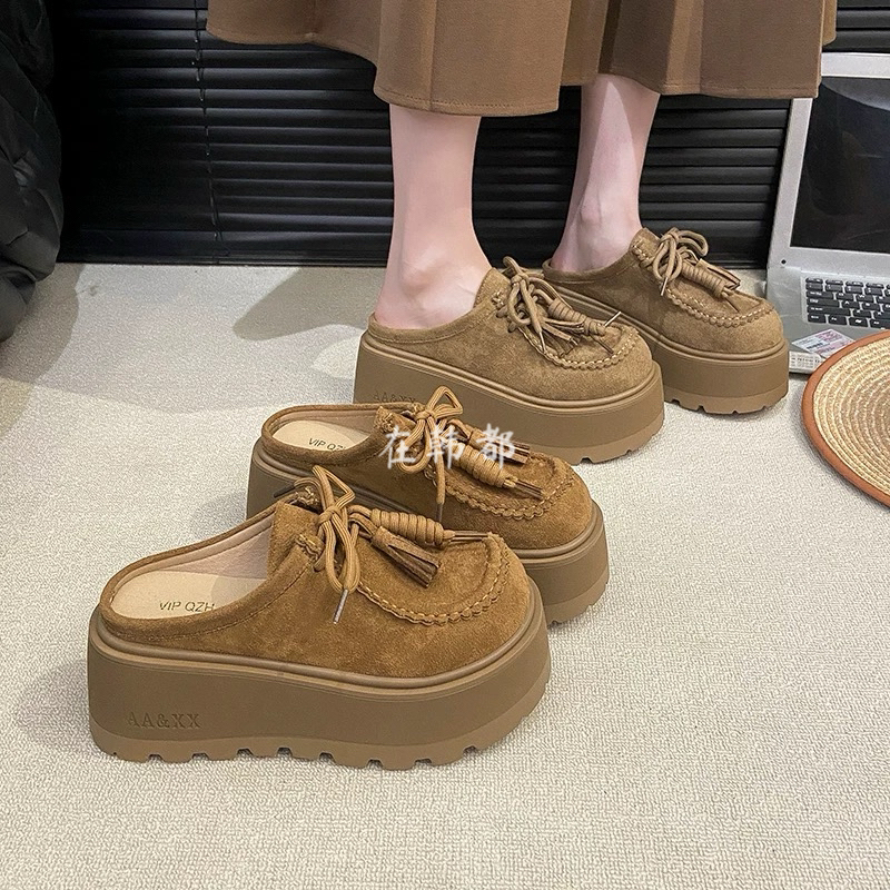 2025流苏休闲厚底包头拖勃肯厚底拖鞋半拖坡跟编织防滑中跟2683