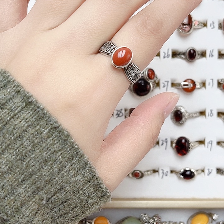 玛瑙/玉髓戒指银S925镶嵌天然