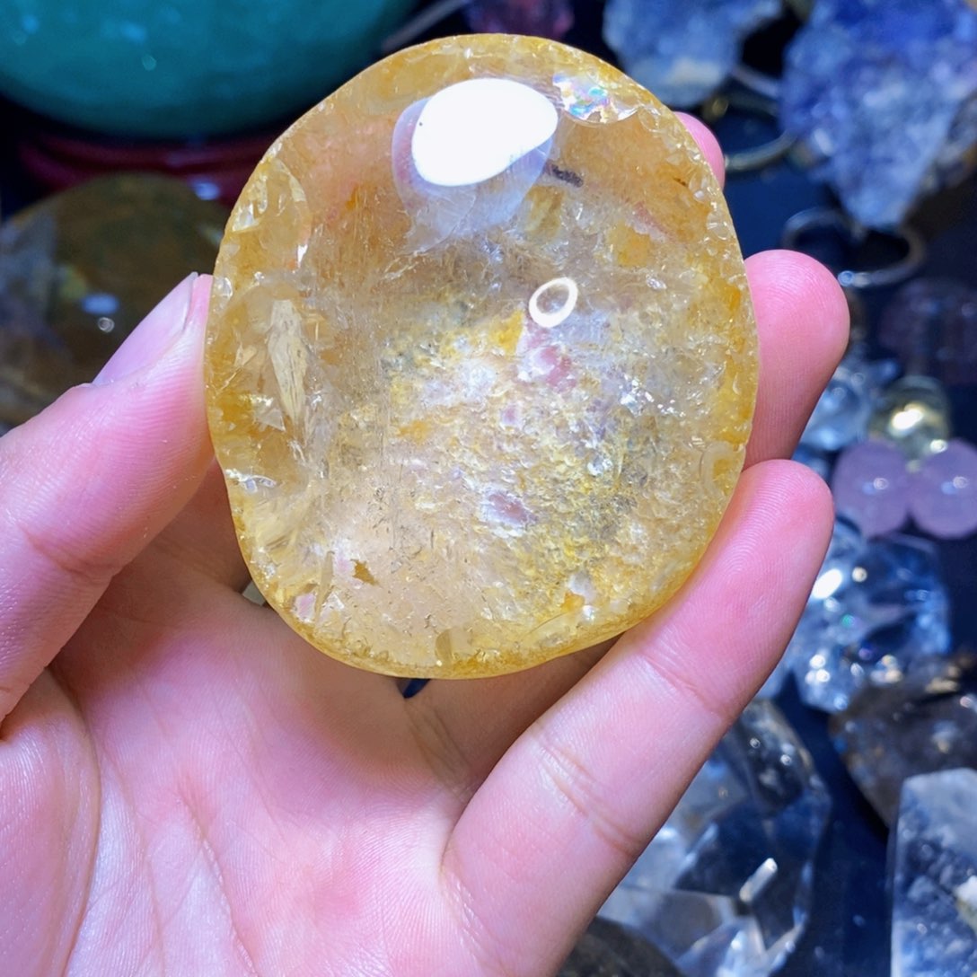 水晶天然黄礁花水晶随形未镶嵌