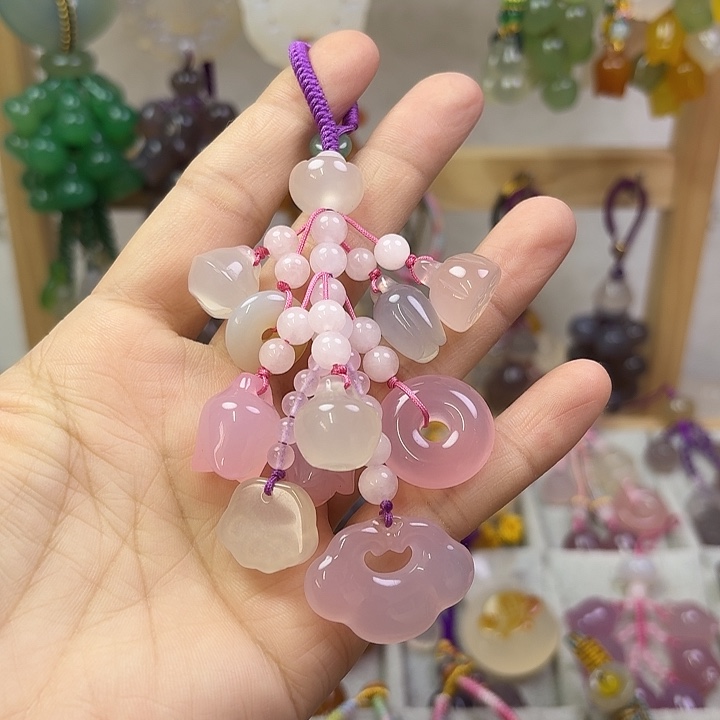 钥匙挂件粉色款多宝短流苏