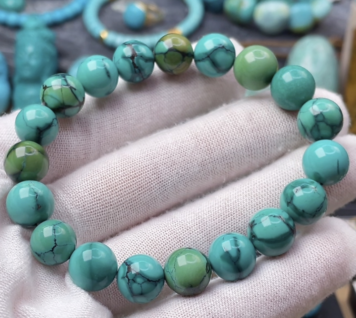 原矿保真绿松石特色圆珠手串10.5mm/29.6g