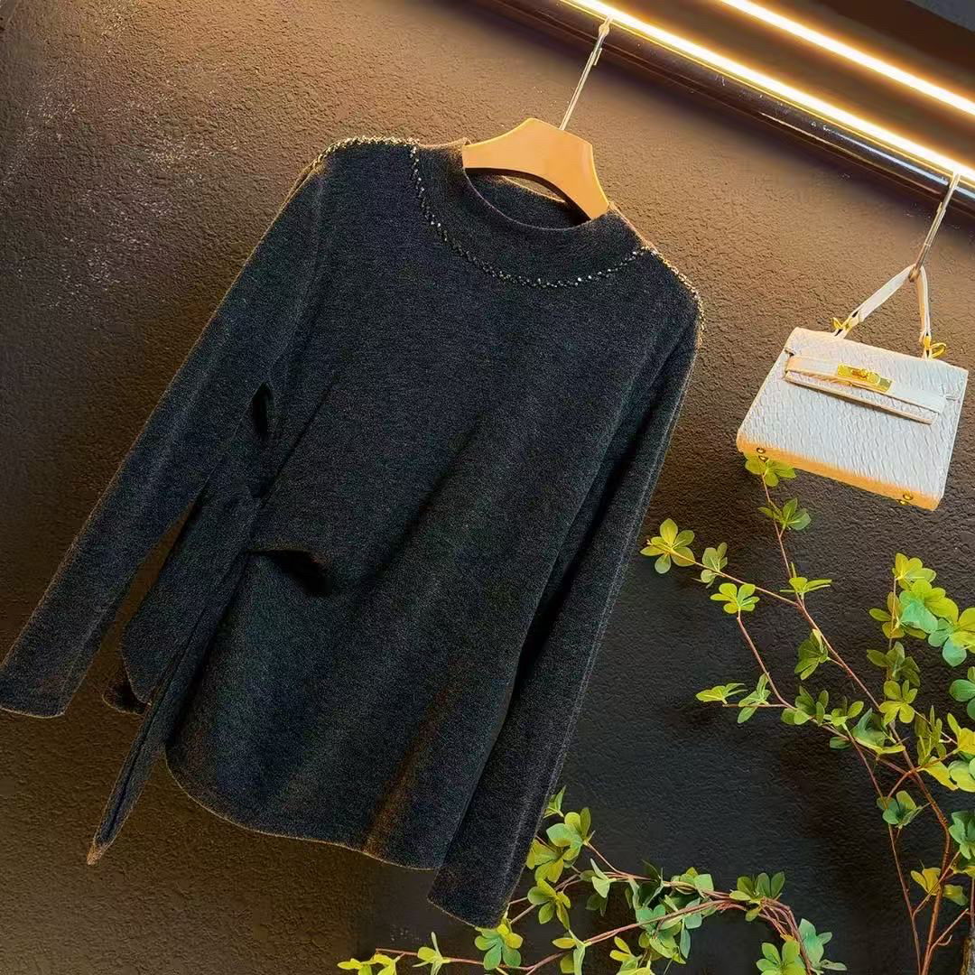 新款大码2025冬季圆领加厚显瘦百搭收腰藏肉上衣/33369