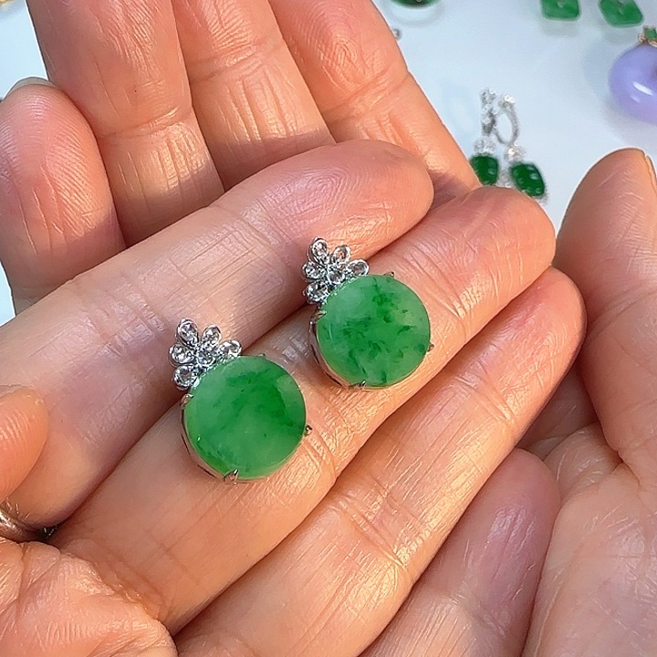 翡翠耳饰18K金镶嵌耳钉