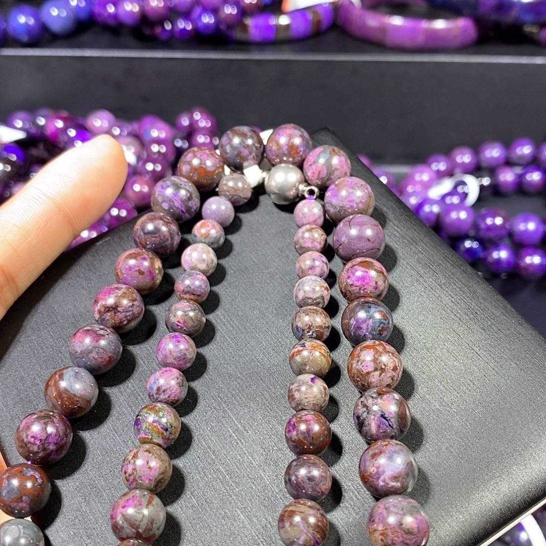 苏纪石（舒俱来）未镶嵌南非舒俱来泥地圆珠塔链