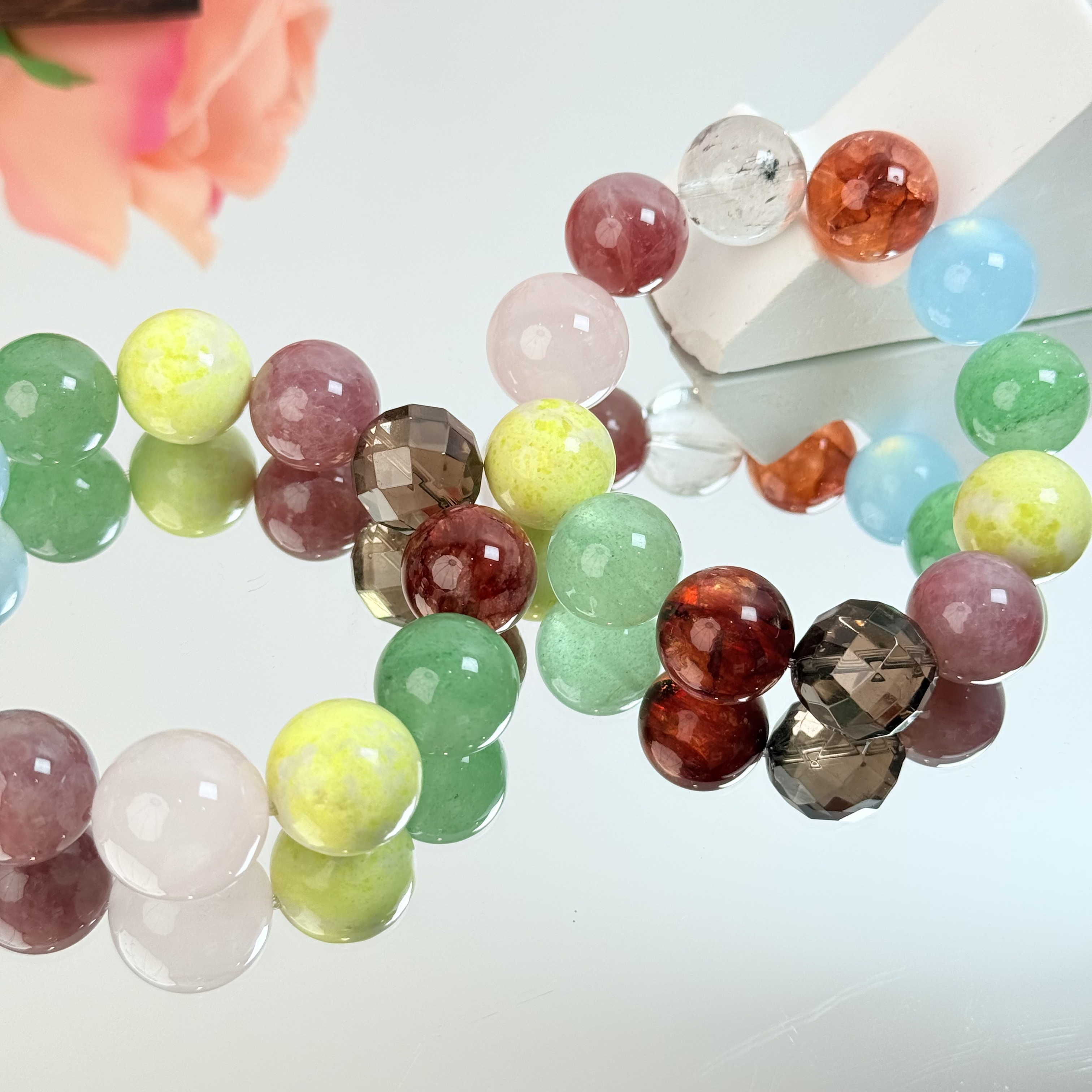 【1374 美晕】闪灵胶花茶晶等水晶16-18mm手串面小仙多样性发其一Z