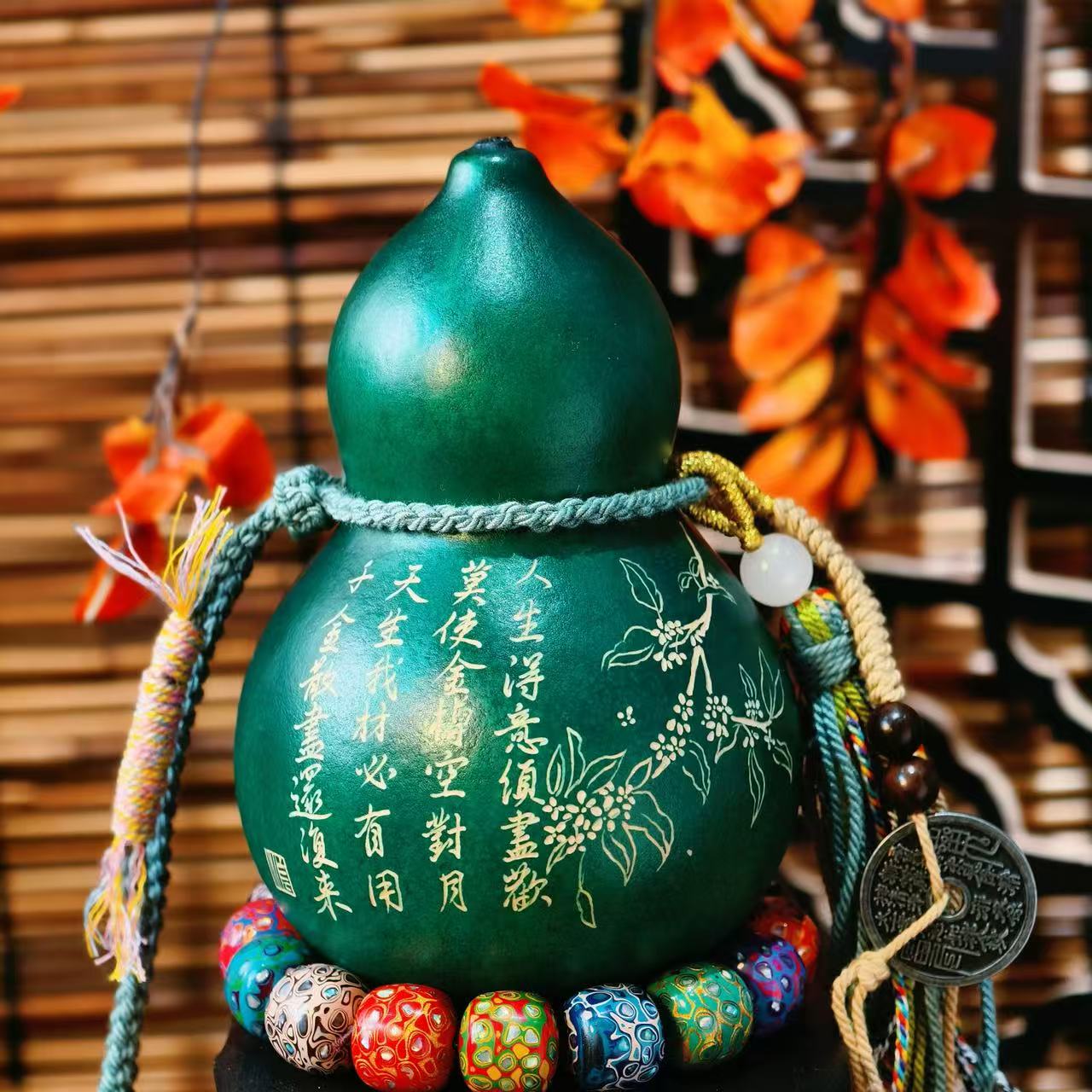 非遗大漆手工雕刻天然葫芦文玩福禄摆件天然葫芦