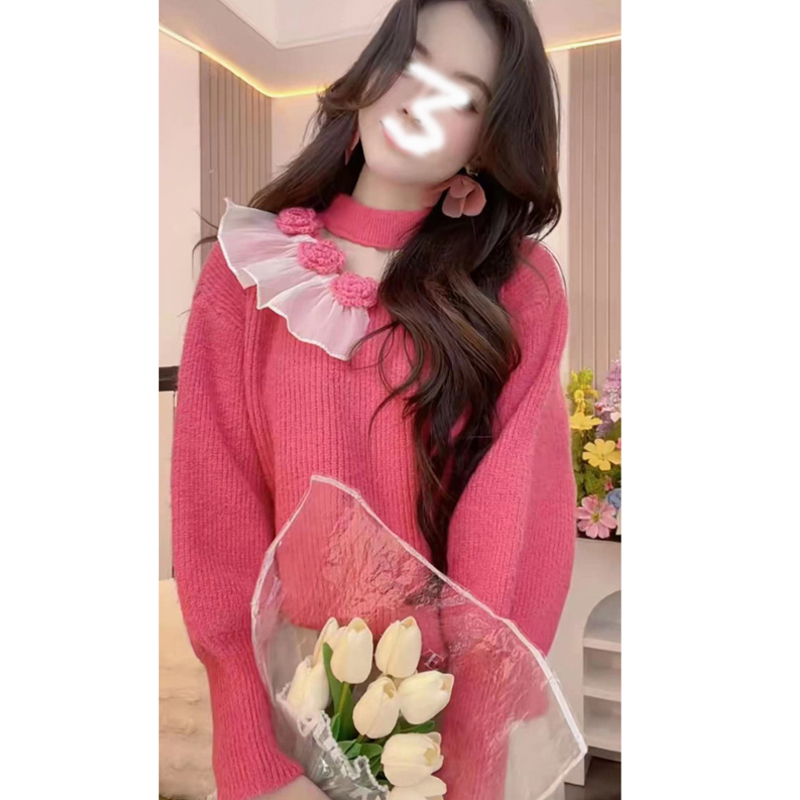 韩系慵懒风温柔甜美设计感毛衣针织衫秋冬季外穿洋气宽松时尚上衣