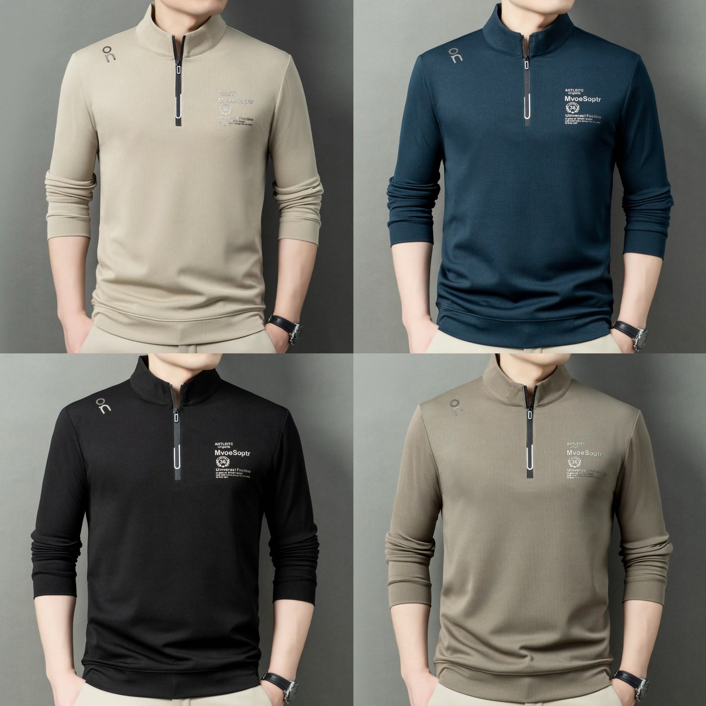 【欧名/运动休闲】春季新款时尚半拉链休闲户外T恤Polo衫B88卫衣