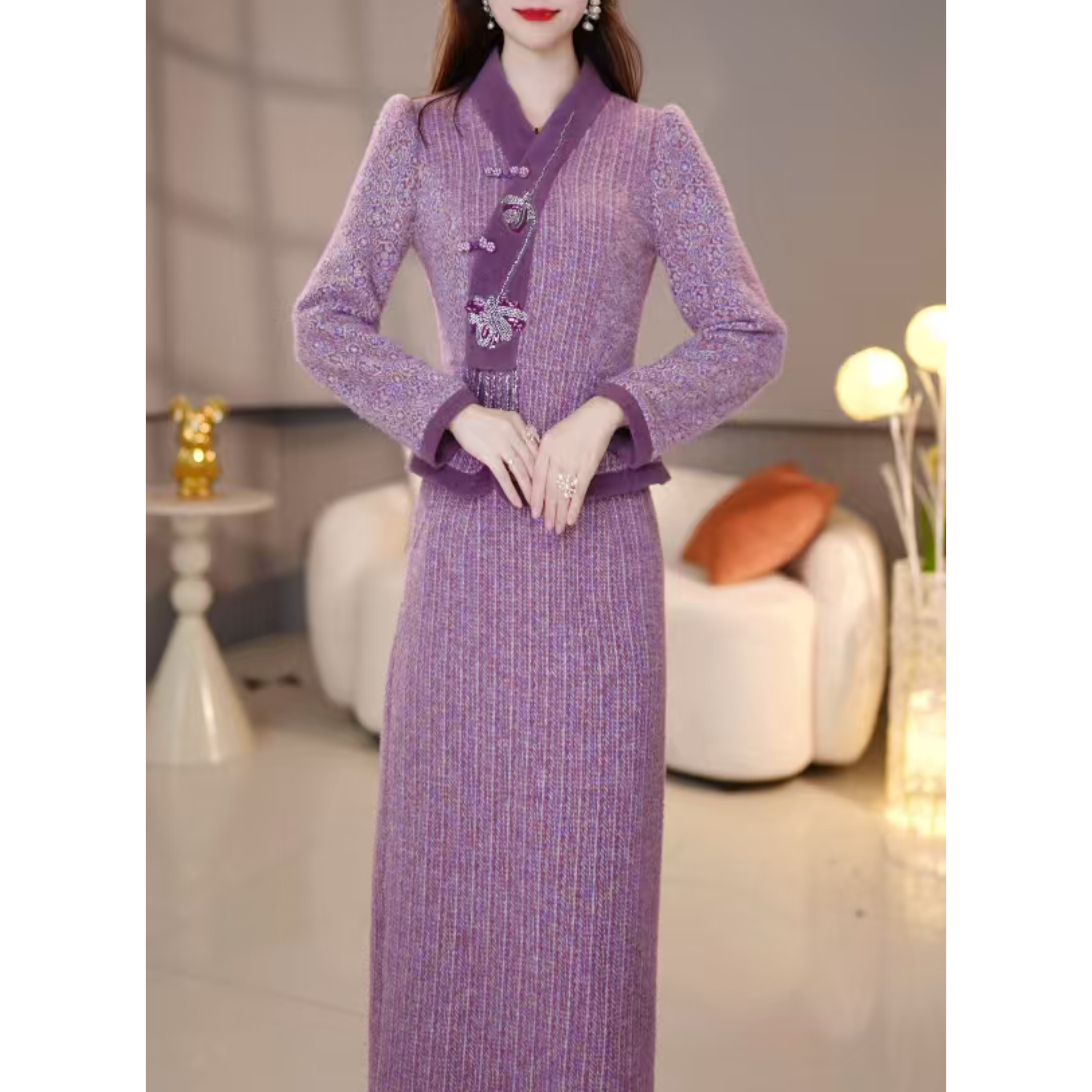 【定制套装】C1673上衣配半身裙优雅气质时尚减龄休闲显瘦收腰冬