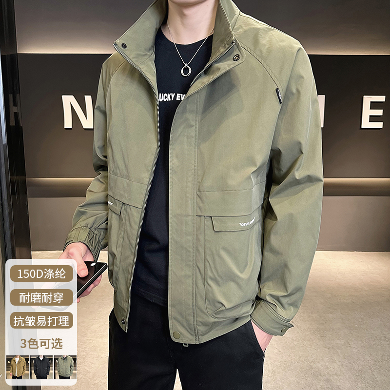 新款男士春季外套立领工装夹克韩版潮流百搭休闲痞帅上衣7701