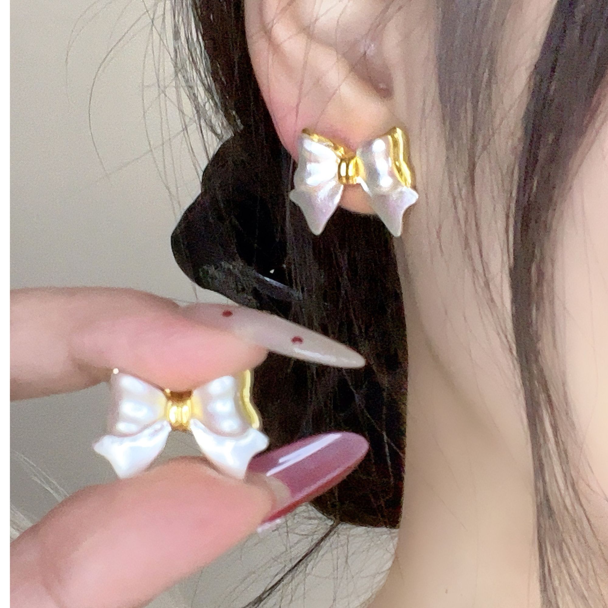 925银针 撞色蝴蝶结 法式少女感轻奢小众仙气耳钉s501