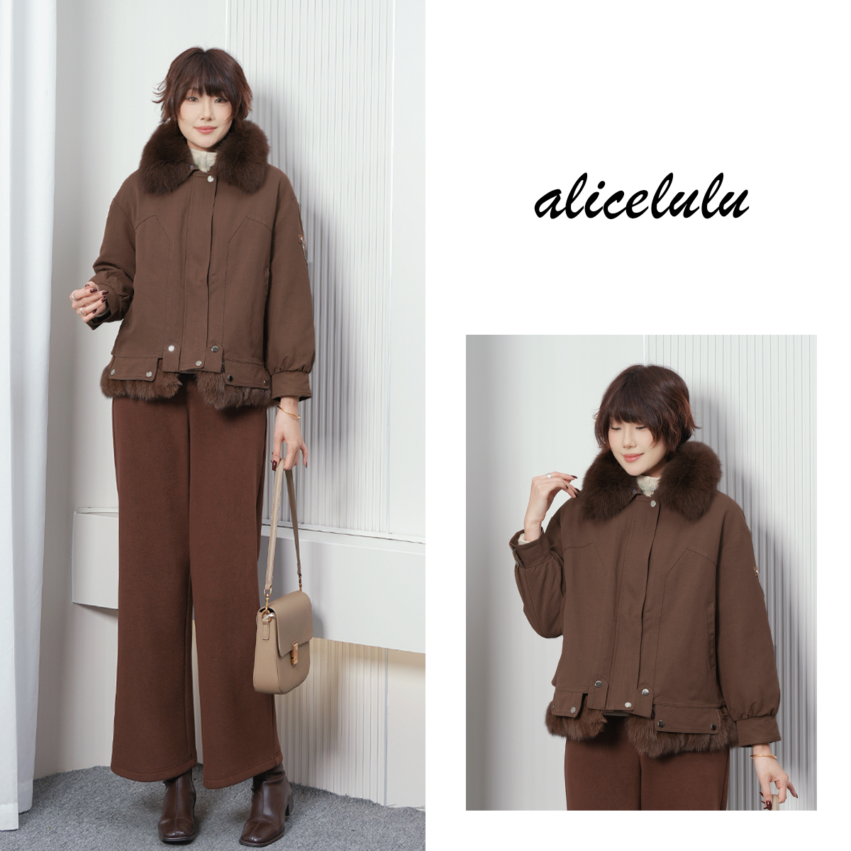 alicelulu卡其故事.派克服保暖毛领 耐脏耐穿 S2145676Tr