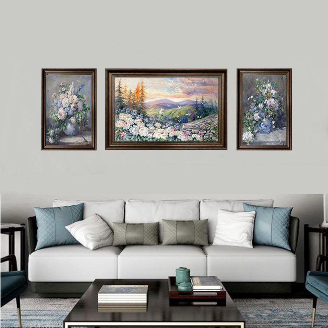 轻奢美式田园风格客厅沙发背景墙装饰画风景壁画
