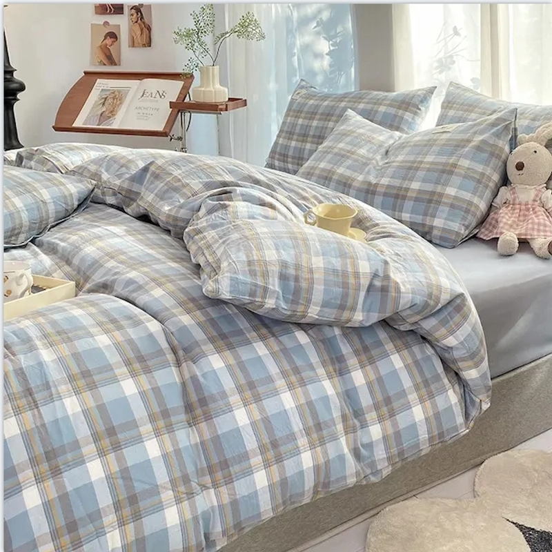 【全棉被套】纯棉水洗棉被罩单件双人日式风条纹格子简约1.52米x2.3