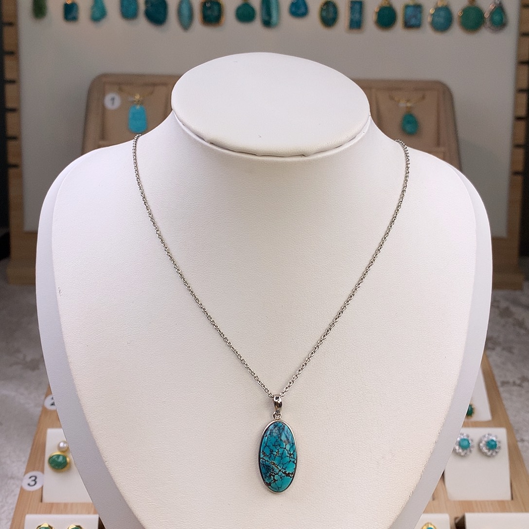 绿松石银S925镶嵌吊坠(不含链)