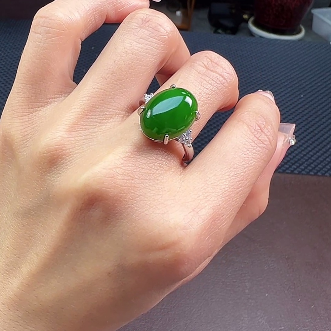 和田玉（碧玉）合金戒指16 12