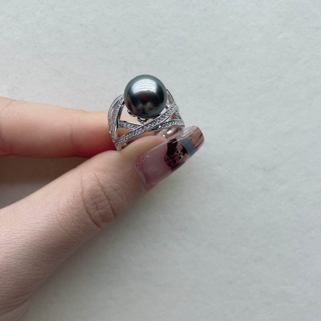 海水珍珠戒指银S925镶嵌A7