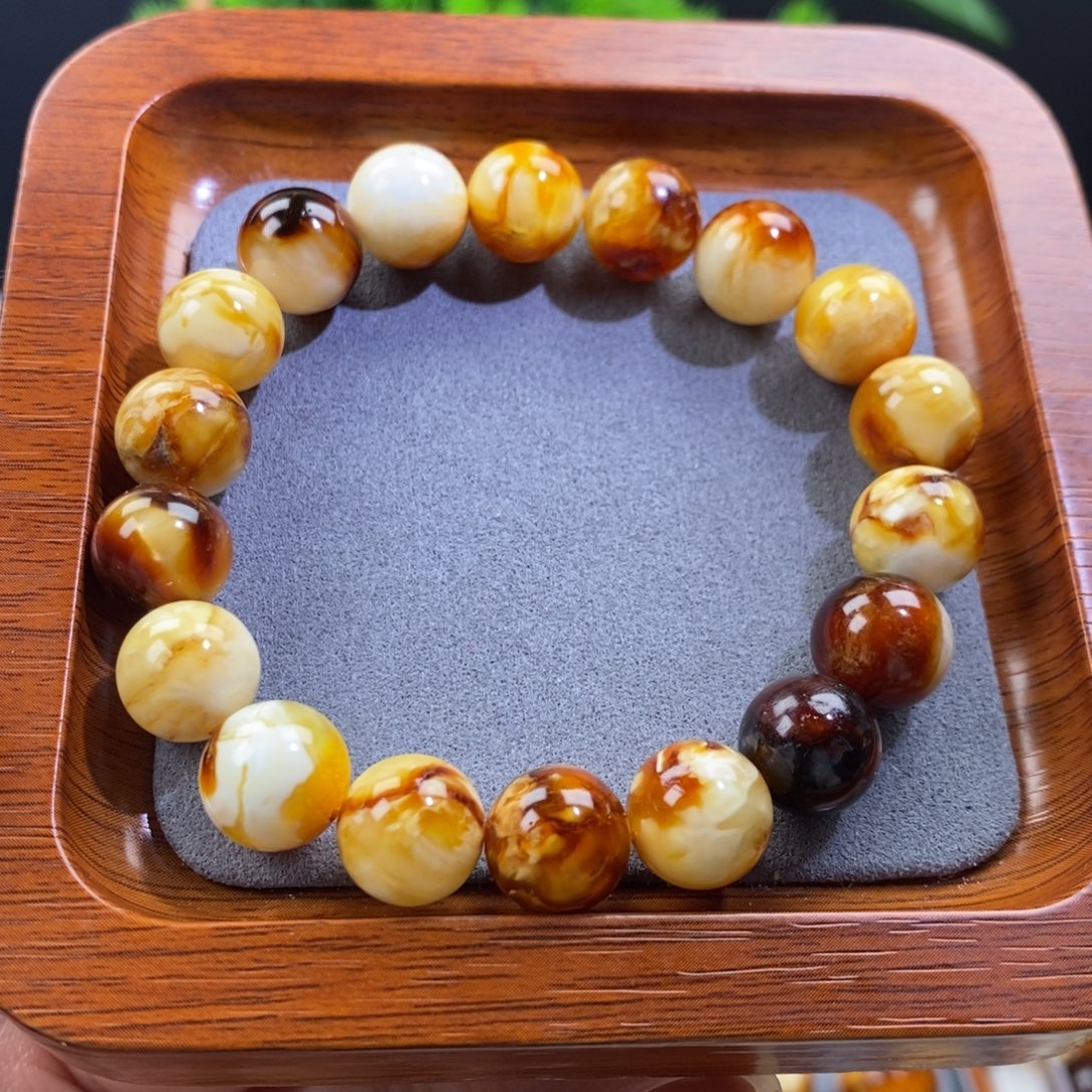 琥珀未镶嵌手链天然沁色蜜蜡手串11.3mm