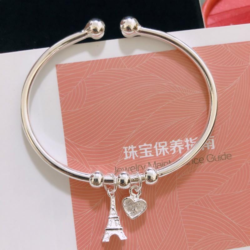 足银手镯 爱心铁塔手镯【S-1040】
