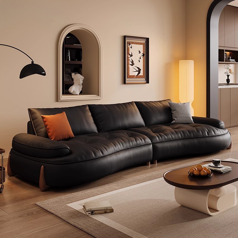 复古风异型真皮沙发法式小户型家用客厅极简轻奢头层牛皮直排沙发