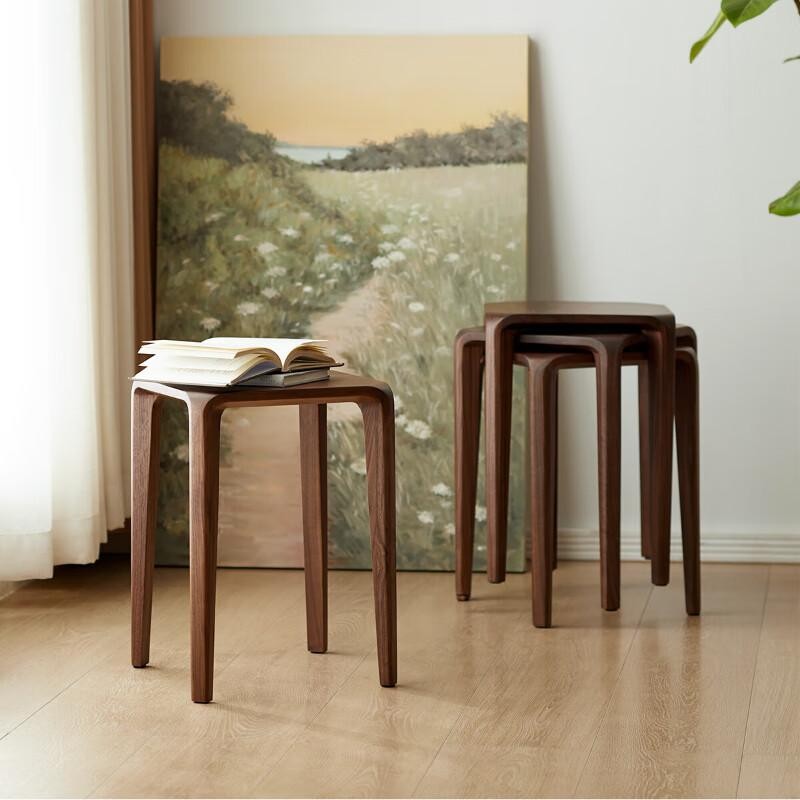 【北美黑胡桃木】方凳全实木凳子餐厅板凳全榫卯可叠放客厅家用