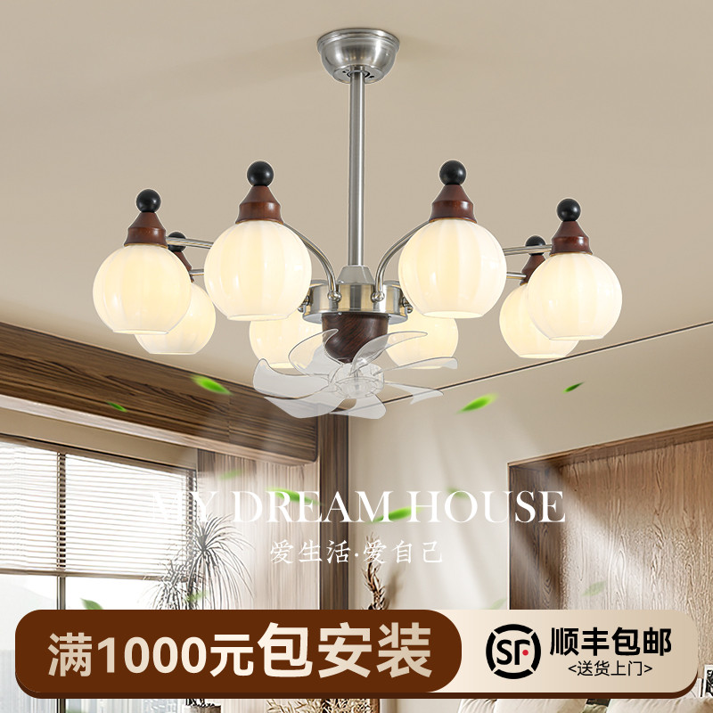法式中古客厅风扇吊灯美式复古2025年新款大厅主灯餐厅一体吊扇灯