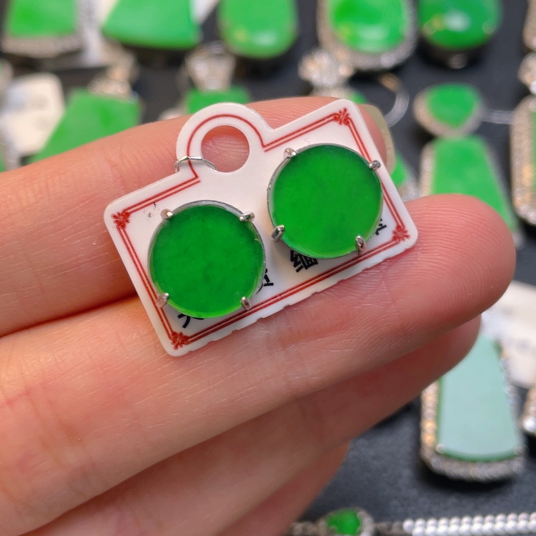 吊坠(不含链)银S925镶嵌翡翠耳钉